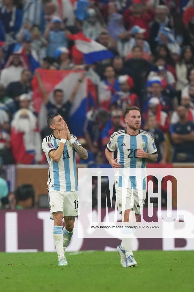 Player of Argentina Ãngel Di Maria celebrates after scoring a goal during the FIFA World Cup, WM, Weltmeisterschaft, Fussball Qatar 2022 Final match between Argentina and France at Lusail Stadium on December 18, 2022 in Lusail, Qatar. (Photo by Florencia Tan Jun PxImages Icon Sportswire) SOCCER: DEC 18 FIFA World Cup Final - France v Argentina Icon2212181461
