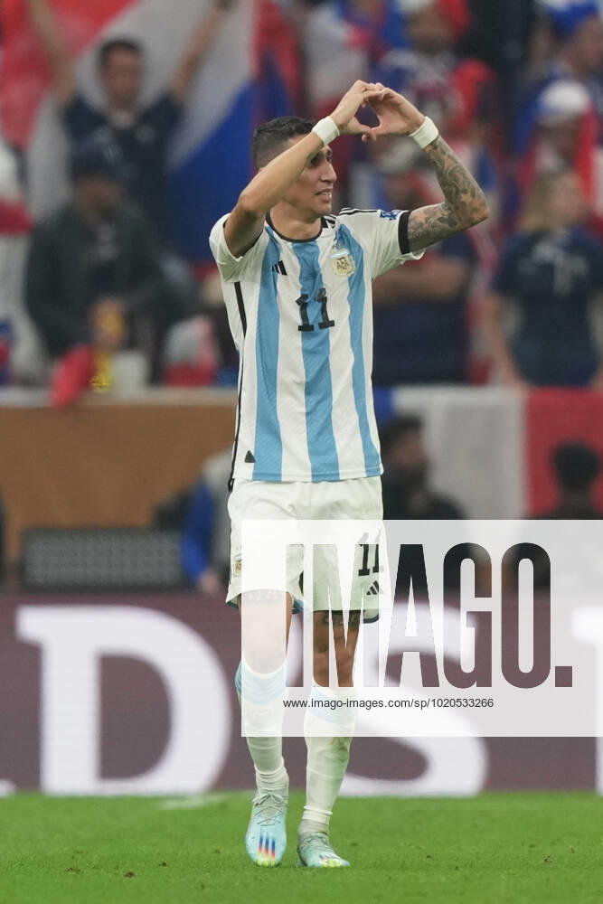 Player of Argentina Ãngel Di Maria celebrates after scoring a goal during the FIFA World Cup, WM, Weltmeisterschaft, Fussball Qatar 2022 Final match between Argentina and France at Lusail Stadium on December 18, 2022 in Lusail, Qatar. (Photo by Florencia Tan Jun PxImages Icon Sportswire) SOCCER: DEC 18 FIFA World Cup Final - France v Argentina Icon2212181462