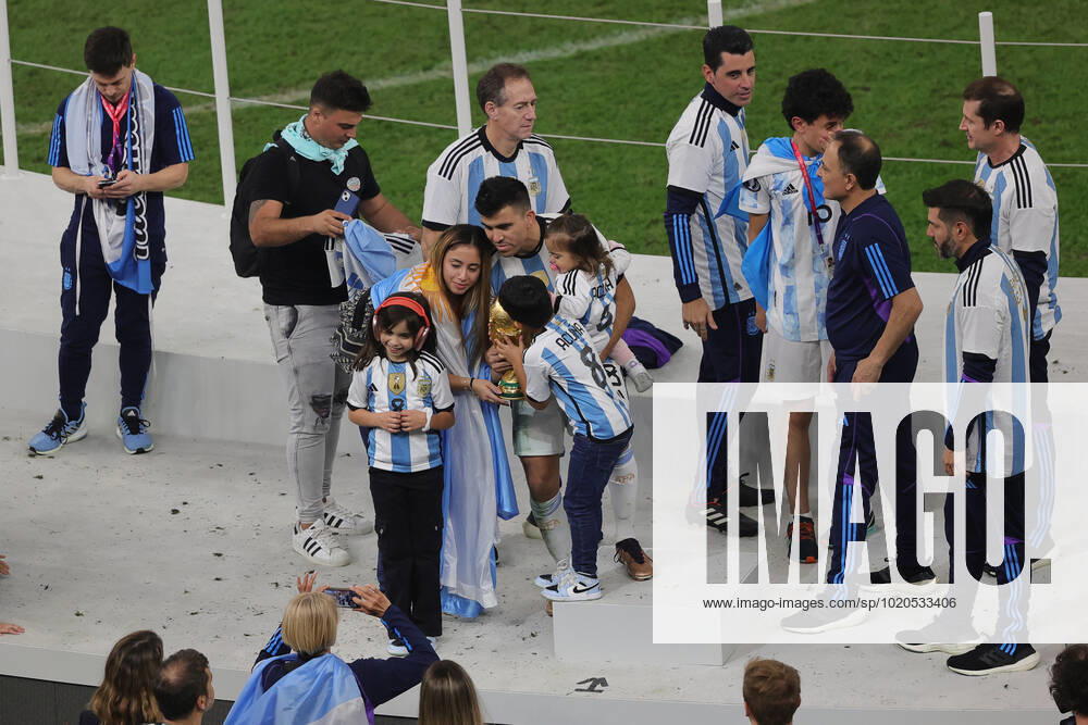 Argentina v France 2022 FIFA World Cup, WM, Weltmeisterschaft, Fussball Marcos Acuna of Argentina with his family celebrates winning the 2022 FIFA World Cup Final between Argentina and France at Lusail Stadium, Lusail Content Not Available For UK Newspapers
