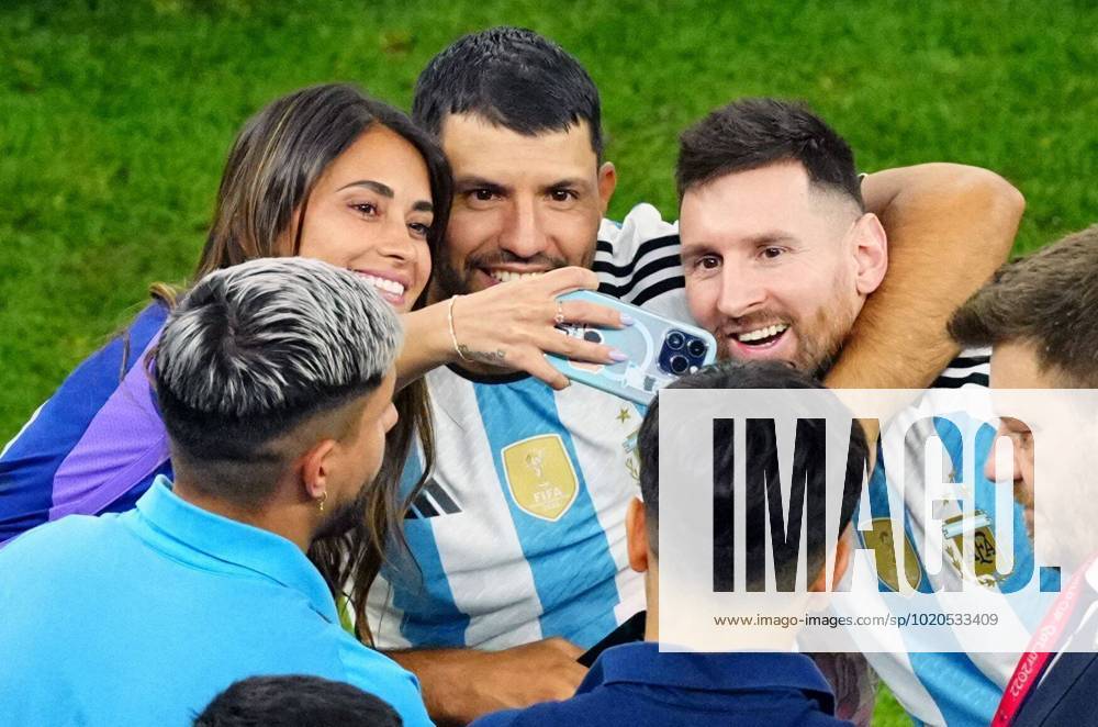 Mandatory Credit: Photo by Javier Garcia Shutterstock (13670815js) Lionel Messi of Argentina poses for a selfie with his wife and Sergio Aguero Argentina v France, FIFA World Cup, WM, Weltmeisterschaft, Fussball 2022, Final, Football, Lusail Stadium, Al Daayen, Qatar - 18 Dec 2022 Editorial Use Only Argentina v France, FIFA World Cup 2022, Final, Football, Lusail Stadium, Al Daayen, Qatar - 18 Dec 2022 Editorial Use Only