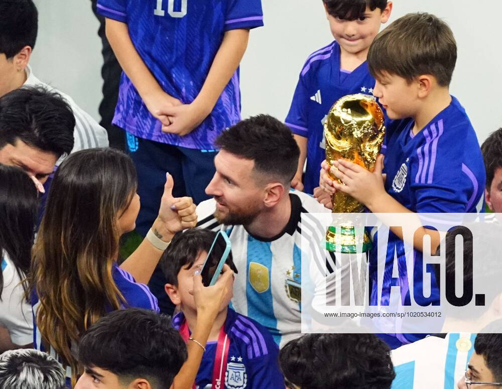 Mandatory Credit: Photo by Javier Garcia Shutterstock (13670815kd) Lionel Messi of Argentina celebrates victory with his wife and children and the World Cup trophy Argentina v France, FIFA World Cup, WM, Weltmeisterschaft, Fussball 2022, Final, Football, Lusail Stadium, Al Daayen, Qatar - 18 Dec 2022 Editorial Use Only Argentina v France, FIFA World Cup 2022, Final, Football, Lusail Stadium, Al Daayen, Qatar - 18 Dec 2022 Editorial Use Only