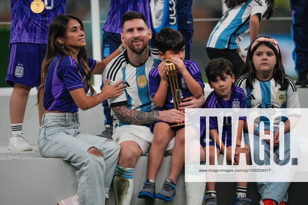Mandatory Credit: Photo by Dave Shopland Shutterstock (13670813di) Lionel Messi of Argentina celebrates with his wife Antonela Roccuzzo and their sons after lifting the FIFA World Cup, WM, Weltmeisterschaft, Fussball trophy Argentina v France, FIFA World Cup 2022, Final, Football, Lusail Stadium, Al Daayen, Qatar - 18 Dec 2022 Editorial Use Only Argentina v France, FIFA World Cup 2022, Final, Football, Lusail Stadium, Al Daayen, Qatar - 18 Dec 2022 Editorial Use Only