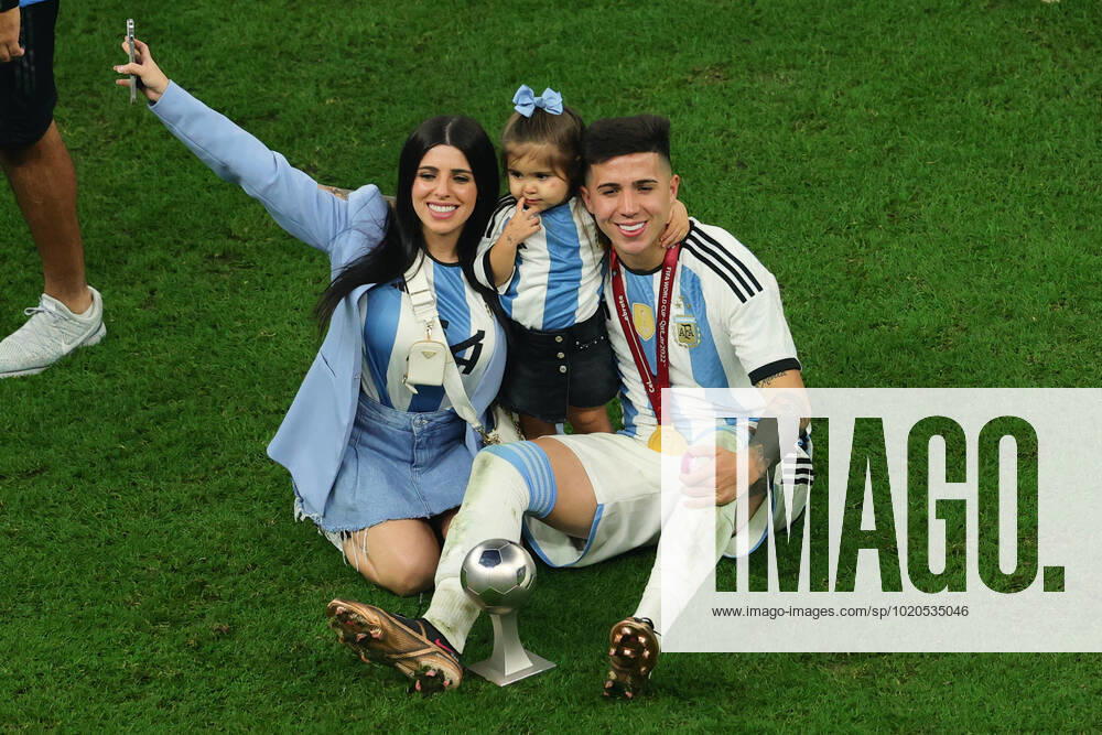 Enzo Fernandez of Argentina celebrates with family during the Final of the FIFA World Cup, WM, Weltmeisterschaft, Fussball Qatar 2022 between Argentina and France at Lusail Stadium, Lusail, Qatar on 18 December 2022.