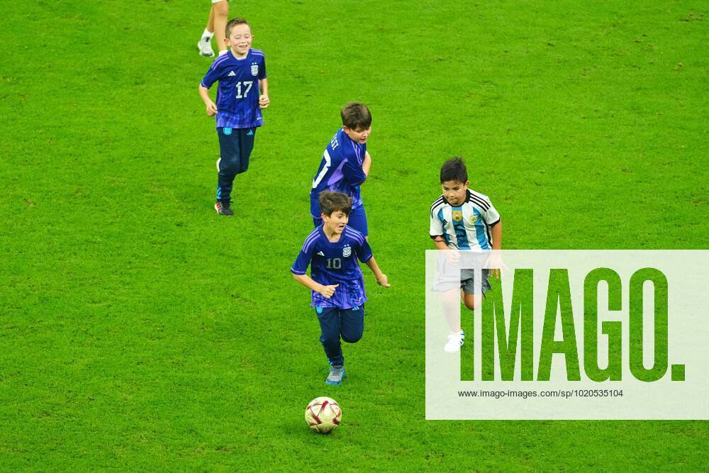 Mandatory Credit: Photo by Javier Garcia Shutterstock (13670815lr) The children of Lionel Messi playing football on the pitch Argentina v France, FIFA World Cup, WM, Weltmeisterschaft, Fussball 2022, Final, Football, Lusail Stadium, Al Daayen, Qatar - 18 Dec 2022 Editorial Use Only Argentina v France, FIFA World Cup 2022, Final, Football, Lusail Stadium, Al Daayen, Qatar - 18 Dec 2022 Editorial Use Only