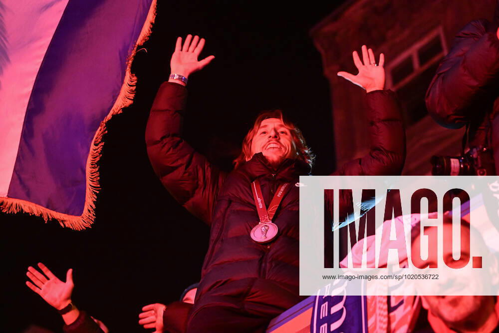 Croatia victory parade Luka Modric is pictured during the Croatia team victory parade at Ban Jelacic square (following their victory over Morocco in the 2022 FIFA World Cup, WM, Weltmeisterschaft, Fussball bronze medal match the previous day) on December 18, 2022 in Zagreb, Croatia. MarkoxLukunic PIXSELL