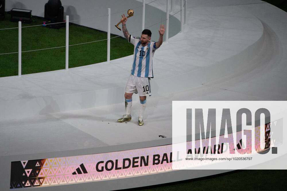 FIFA World Cup, WM, Weltmeisterschaft, Fussball Qatar 2022 Argentina vs France Final Lionel Messi of Argentina a Golden Ball Award during the game Argentina vs France, corresponding to the great final of the FIFA World Cup Qatar 2022, at Lusail Stadium, Lusail, Doha, on December 18, 2022. <br><br> Lionel Messi de Argentina Balon de Oro durante el partido Argentina vs Francia, correspondiente a la gran final de la Copa Mundial de la FIFA Catar 2022, en el Estadio Lusail, Lusail, Doha, el 18 de Diciembre de 2022 LUSAIL DOHA QATAR