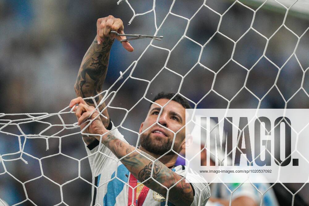 Mandatory Credit: Photo by Dave Shopland Shutterstock (13670813ev) Nicolas Otamendi of Argentina cuts the netting from the goal as Argentina celebrate after winning the penalty shootout Argentina v France, FIFA World Cup, WM, Weltmeisterschaft, Fussball 2022, Final, Football, Lusail Stadium, Al Daayen, Qatar - 18 Dec 2022 Editorial Use Only Argentina v France, FIFA World Cup 2022, Final, Football, Lusail Stadium, Al Daayen, Qatar - 18 Dec 2022 Editorial Use Only