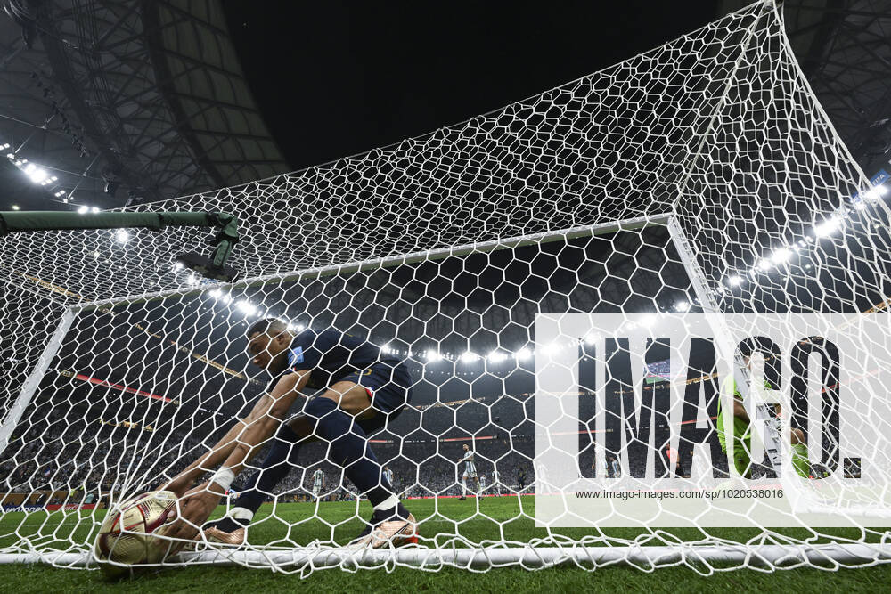 (221218) -- LUSAIER, Dec. 18, 2022 -- Kylian Mbappe of France celebrates his goal during the Final between Argentina and France at the 2022 FIFA World Cup, WM, Weltmeisterschaft, Fussball at Lusail Stadium in Lusail, Qatar, Dec. 18, 2022. ) (SP)QATAR-LUSAIL-2022 WORLD CUP-FINAL-ARG VS FRA LixGa