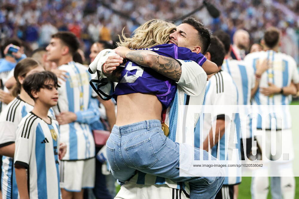 QATAR, LUSAIL - DECEMBER 18, 2022: Argentina s player Leandro Paredes (R front) celebrates after the trophy ceremony for the 2022 FIFA World Cup, WM, Weltmeisterschaft, Fussball final football match between Argentina and France at Lusail Iconic Stadium. Argentina won 3-3 (4-2) in a penalty shootout. Sergei Bobylev TASS 56489503