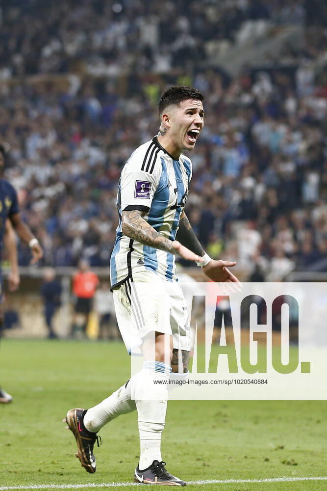 Player of Argentina Enzo Fernandez reacts during the FIFA World Cup, WM, Weltmeisterschaft, Fussball Qatar 2022 Final match between Argentina and France at Lusail Stadium on December 18, 2022 in Lusail, Qatar. (Photo by Florencia Tan Jun PxImages Icon Sportwire) SOCCER: DEC 18 FIFA World Cup Final - France v Argentina Icon2212181573