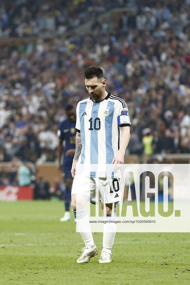 Player of Argentina Lionel Messi reacts during the FIFA World Cup, WM, Weltmeisterschaft, Fussball Qatar 2022 Final match between Argentina and France at Lusail Stadium on December 18, 2022 in Lusail, Qatar. (Photo by Florencia Tan Jun PxImages Icon Sportwire) SOCCER: DEC 18 FIFA World Cup Final - France v Argentina Icon2212181575