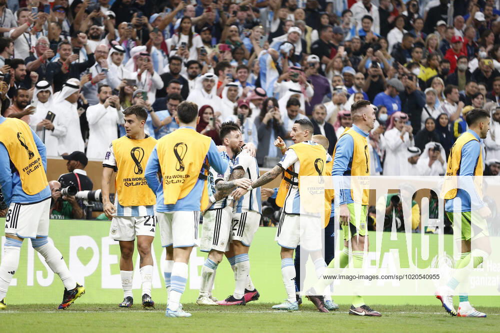 Player of Argentina Lionel Messi celebrates after scoring a goal during the FIFA World Cup, WM, Weltmeisterschaft, Fussball Qatar 2022 Final match between Argentina and France at Lusail Stadium on December 18, 2022 in Lusail, Qatar. (Photo by Florencia Tan Jun PxImages Icon Sportwire) SOCCER: DEC 18 FIFA World Cup Final - France v Argentina Icon2212181582
