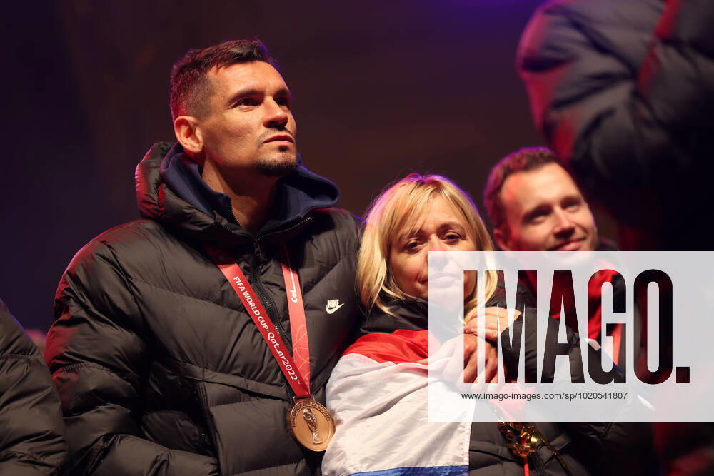 Zagreb, December 18, 2022. Magnificent welcome of the Croatian national football team in Zagreb after winning the bronze medal at the Quatar world cup 2022. Dejan Lovren and Iva Olivari
