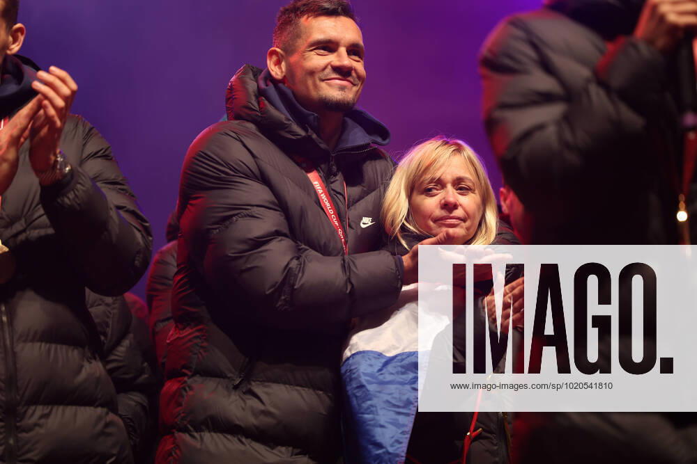 Zagreb, December 18, 2022. Magnificent welcome of the Croatian national football team in Zagreb after winning the bronze medal at the Quatar world cup 2022. Dejan Lovren and Iva Olivari
