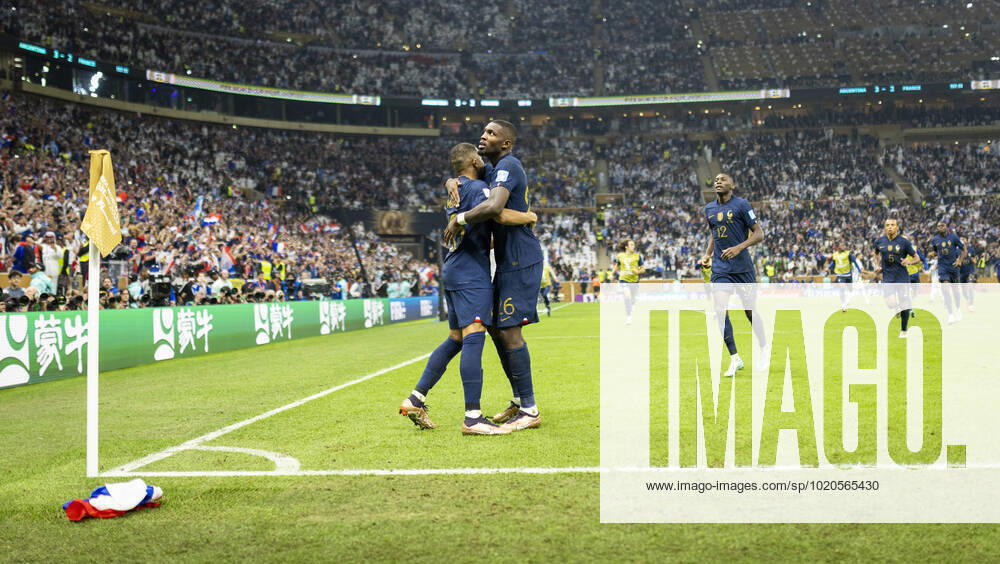 Doha, Qatar. 18th Dec, 2022. Goal celebration Kylian Mbappe (FRA), Marcus Thuram (FRA), Randal Kolo Muani (FRA) Argentina - France Final Match Argentinien - Frankreich World Cup 2022 in Qatar 18.12.2022