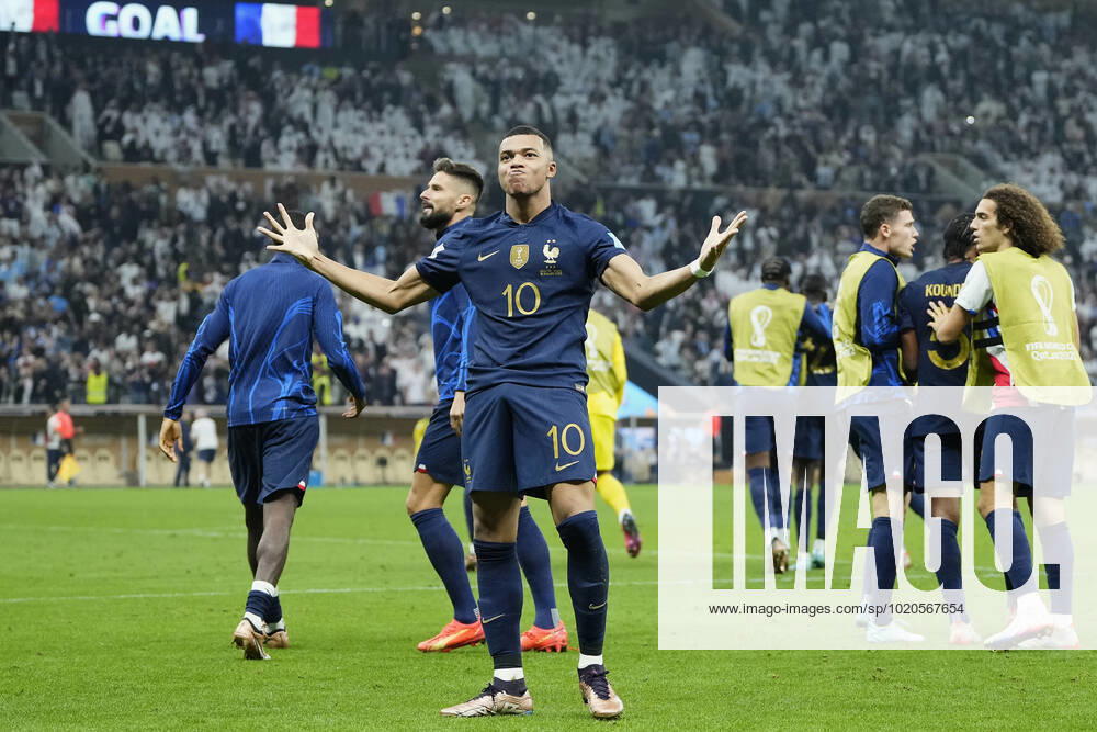 Argentina v France: Final - FIFA World Cup, WM, Weltmeisterschaft, Fussball Qatar 2022 Kylian Mbappe centre-forward of France and Paris Saint-Germain celebrates after scoring his team s third goal during The FIFA World Cup Qatar 2022 Final match between Argentina and France at Lusail Stadium on December 18, 2022 in Lusail City, Qatar. Lusail City Qatar