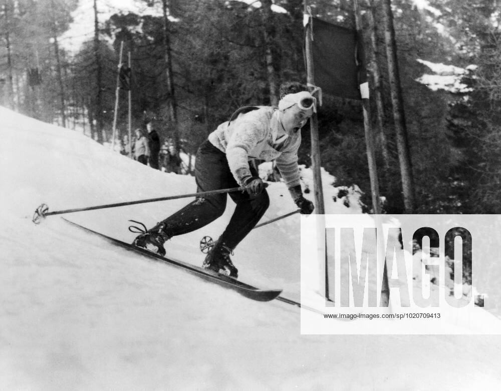 Tony Sailer 1956 Winter Olympic Games, Olympische Spiele, Olympia, OS - Cortina d’Ampezzo, Italy Anton Sailer of Austria wins the giant slalom on 31st January 1956. Picture shows Ski Champion Tony Sailer winning a gold medal in the Winter Olympics at Cortina when he won the Giant Slalom event. He went on to become the first man to win all three alpine skiing events in the same olympics - TopFoto Italy