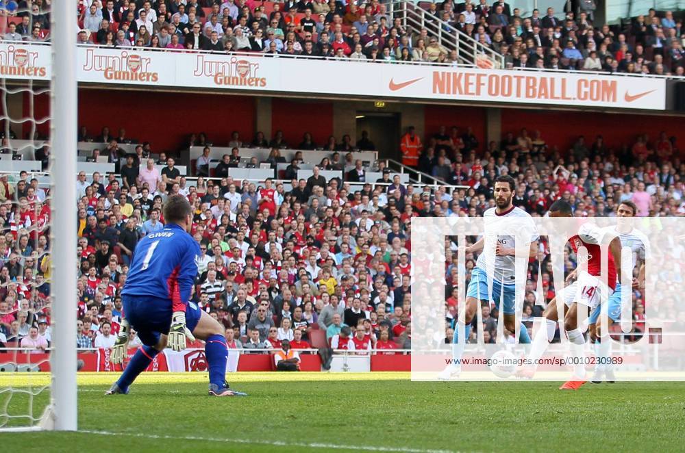 Arsenals Theo Walcott scoring his sides second goal Arsenal FC London v Aston Villa, Barclays Premier League, at the Emirates, London. 24th March 2012 .
