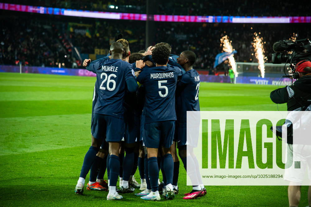 Joie des joueurs du Paris SG apràs le but de Danilo Pereira (Paris SG) FOOTBALL : Paris Saint Germain - FC Nantes - Ligue 1 - Journà e 26 - 04 03 2023 BaptisteAutissier Panoramic