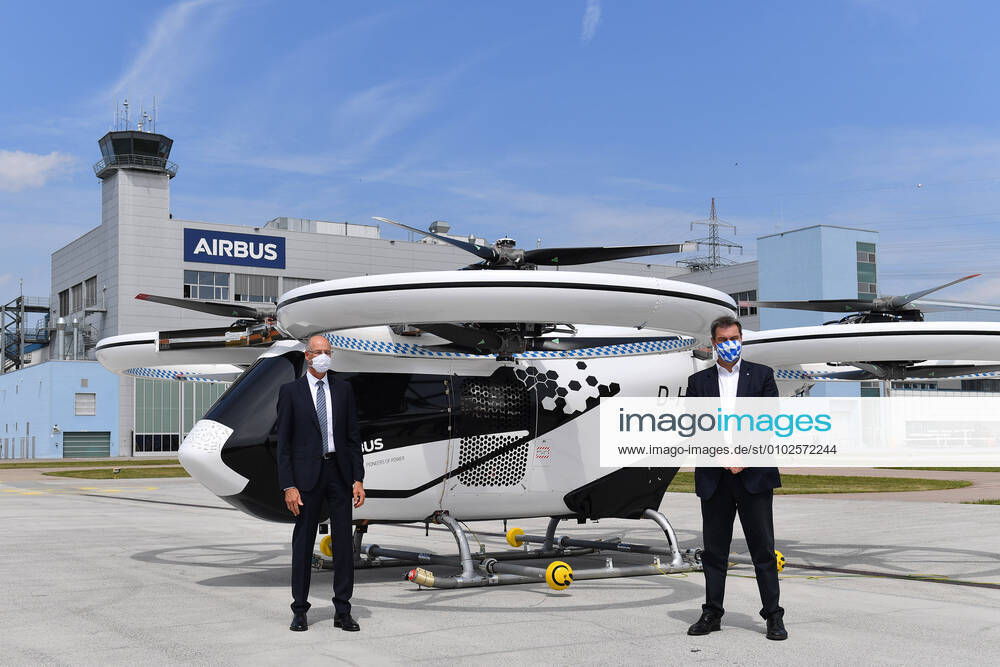 Markus SOEDER (Ministerpraesident Bayern und CSU Vorsitzender) inspiziert das Airbus Flugtaxi CITYAIRBUS. Markus SOEDER (Ministerpraesident Bayern und CSU Vorsitzender) besucht das Airbus Helicopter Werk in Donauwoerth am 20.07.2020.