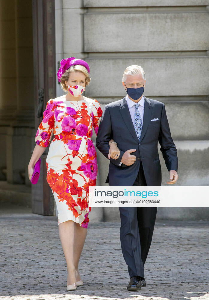 Brussels Queen Mathilde and King Filip during the official celebration on the occasion of Today s Belgian National Day, at the Paleizenplein Place des Palais, in Brussels. The ceremony pays tribute to the health workers who tackled the Covid-19 crisis.