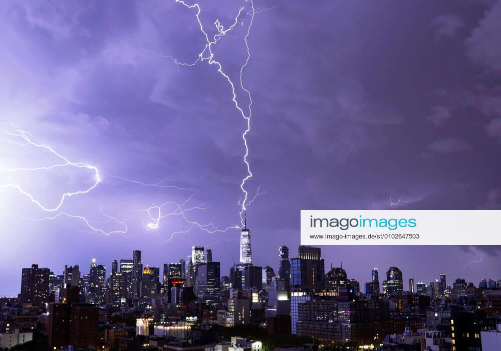 KW30 Lightning strikes the spire of One World Trade Center and over the skyline of Manhattan in New York City on Friday, July 24, 2020. NYP20200724110 JOHNxANGELILLO