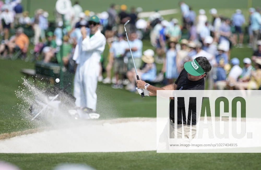 Bubba Watson hits from the bunker on the seventh hole during the first round at the Masters tournament at Augusta National Golf Club in Augusta, Georgia on Thursday, April 6, 2023. AUG20230406217 BOBxSTRONG