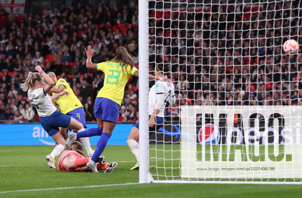 London, England, 6th April 2023. Andressa Alves of Brazil scores to make it 1-1 during the Women s CONMEBOL UEFA Finalissima match at Wembley Stadium, London. Picture credit should read: Paul Terry Sportimage . SPI-2352-0021