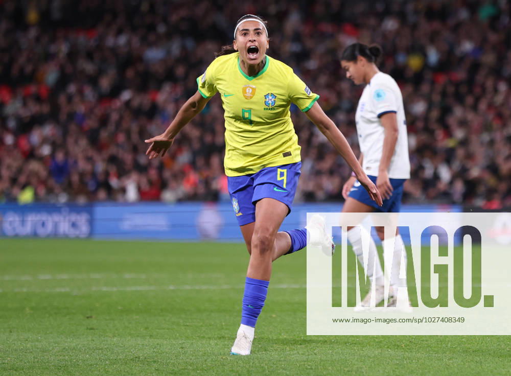 London, England, 6th April 2023. Andressa Alves of Brazil scores to make it 1-1 during the Women s CONMEBOL UEFA Finalissima match at Wembley Stadium, London. Picture credit should read: Paul Terry Sportimage . SPI-2352-0024