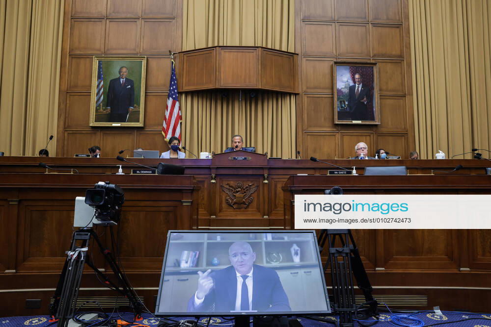 KW31 Amazon CEO Jeff Bezos testifies via video conference during the House Judiciary Subcommittee on Antitrust, Commercial and Administrative Law at the U.S. Capitol in Washington, DC on July 29, 2020. The committee is looking into the power of Amazon, Apple, Facebook and Google by hearing testimony virtually from their CEOs. Pool WAX2020072962 GraemexJennings