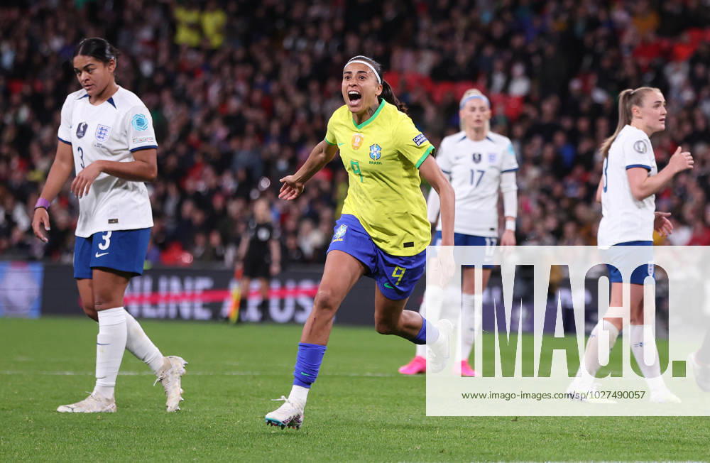 London, England, 6th April 2023. Andressa Alves of Brazil celebrates after scoring to make it 1-1 during the Women s CONMEBOL UEFA Finalissima match at Wembley Stadium, London. Picture credit should read: Paul Terry Sportimage . SPI-2352-0206