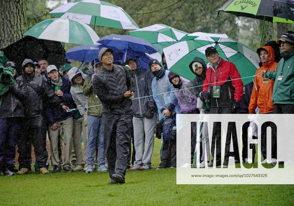 Golf: Masters Tournament Tiger Woods watches his shot on the 14th hole during the third round of the Masters Tournament at Augusta National Golf Club in Augusta, Georgia, on April 8, 2023. A14AA0001414729P