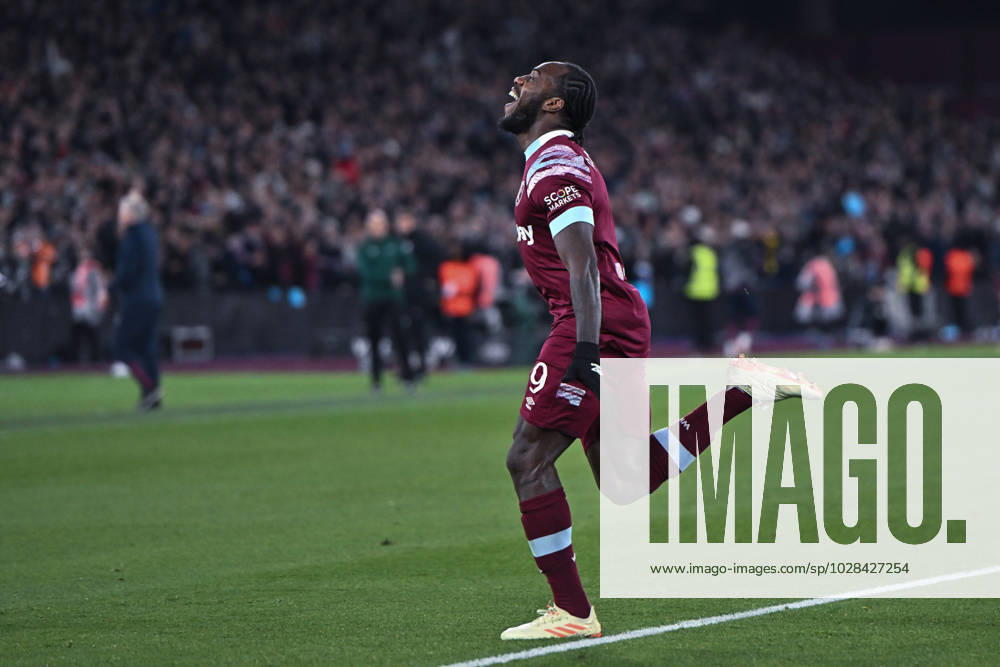 Michail Antonio celebrates after scoring goal during the UEFA Europa Conference League quarterfinal second leg match between West Ham United and KAA Gent at London Stadium on April 20, 2023 in London, United Kingdom. Photo by Sebastian Frej West Ham United v KAA Gent: Quarterfinal Second Leg - UEFA Europa Conference League