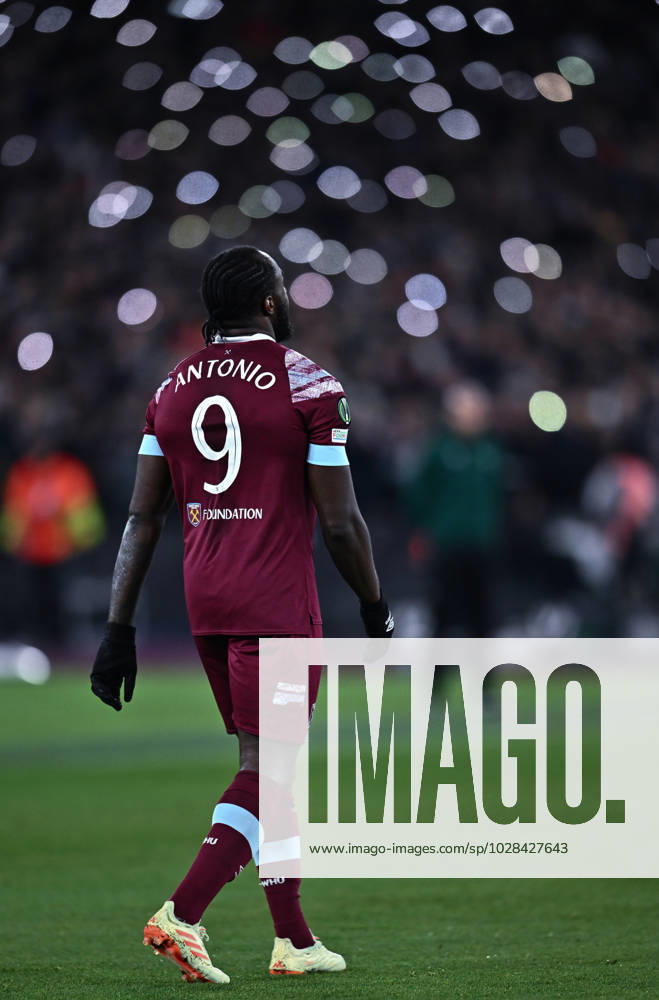 Michail Antonio celebrates after scoring goal during the UEFA Europa Conference League quarterfinal second leg match between West Ham United and KAA Gent at London Stadium on April 20, 2023 in London, United Kingdom. Photo by Sebastian Frej West Ham United v KAA Gent: Quarterfinal Second Leg - UEFA Europa Conference League