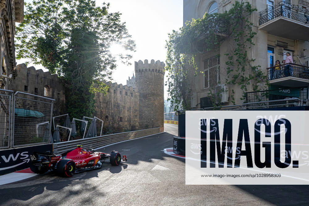 BAKU, AZERBAIJAN: Carlos Sainz, racing for the Ferrari team during the 2023 Formula 1 Azerbaijan Grand Prix at the Baku City Circuit in Baku, Azerbaijan