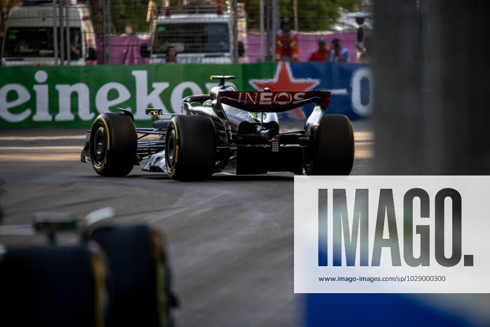 BAKU, AZERBAIJAN: Lewis Hamilton, racing for the Mercedes F1 team during the 2023 Formula 1 Azerbaijan Grand Prix at the Baku City Circuit in Baku, Azerbaijan