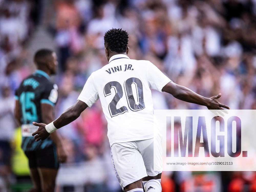 Real Madrid x Almeria Vini Jr (Real Madrid) in action during the game against Almeria valid for La Liga at the Santiago Bernabeu stadium, in Madrid, today April 29, 2023.