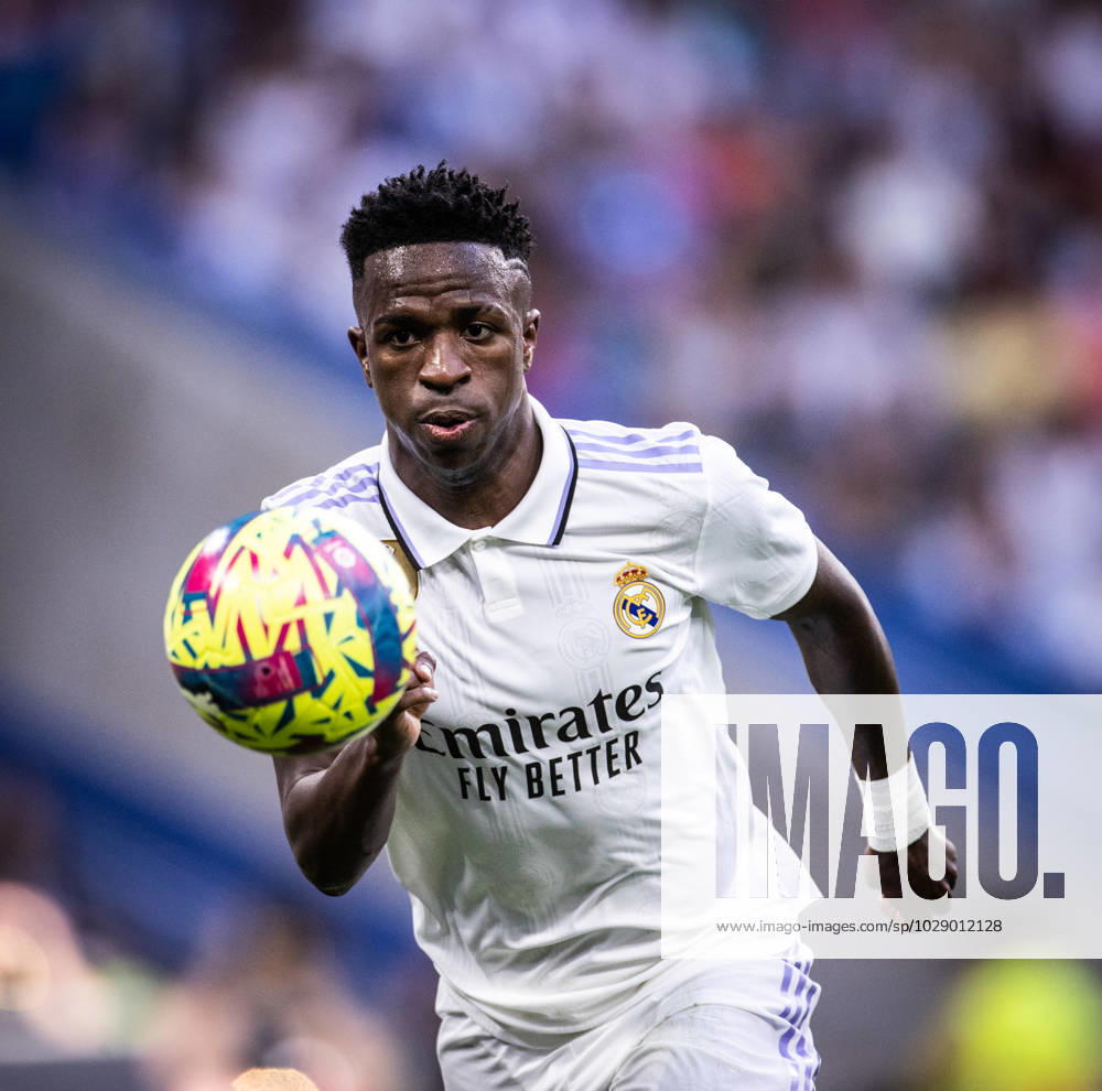 Real Madrid x Almeria Vini Jr (Real Madrid) in action during the game against Almeria valid for La Liga at the Santiago Bernabeu stadium, in Madrid, today April 29, 2023.