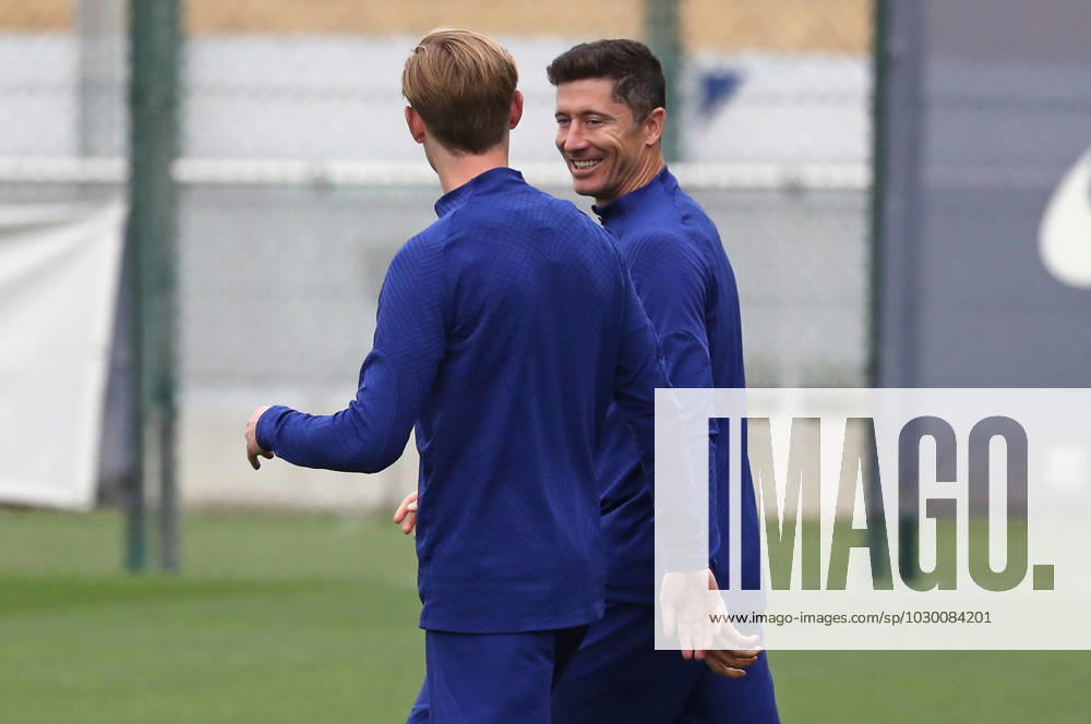 FC Barcelona, Barca Training Session Frenkie de Jong and Robert Lewandowski during the training prior to the Liga Santander match against Real Sociedad, in Barcelona, on 19th May 2023. Barcelona Barcelona Spain