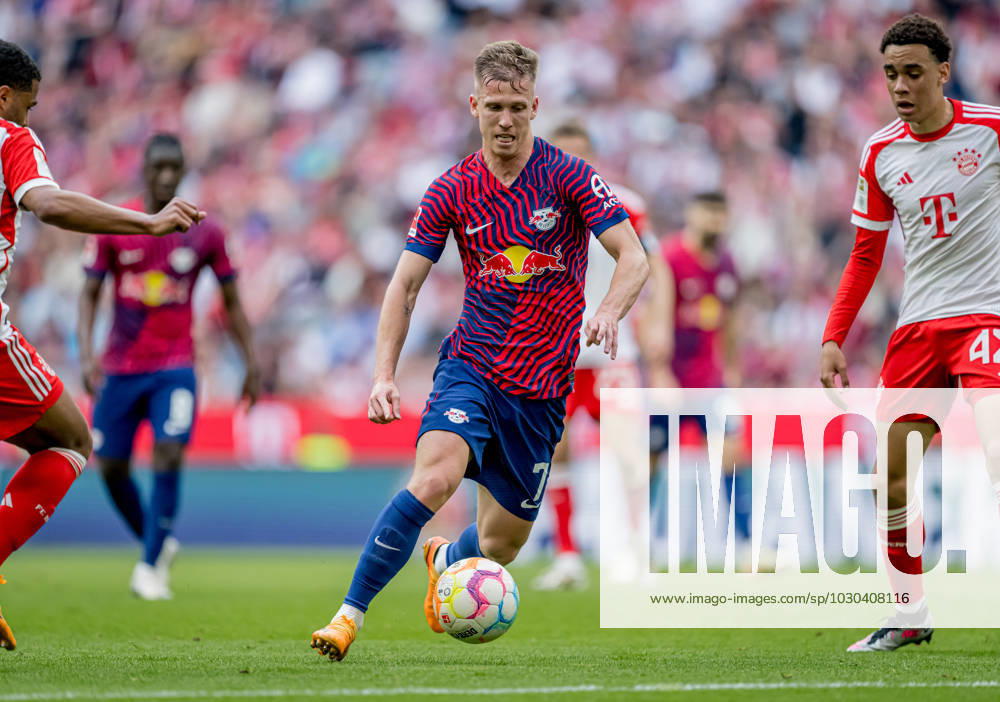 Leipzigs Dani Olmo. Fussball 1. Bundesliga, 33. Spieltag: FC Bayern Muenchen - RB Leipzig 1:3. 20. Mai 2023: Muenchen, Allianz Arena. FC Bayern Muenchen - RB Leipzig 1:3