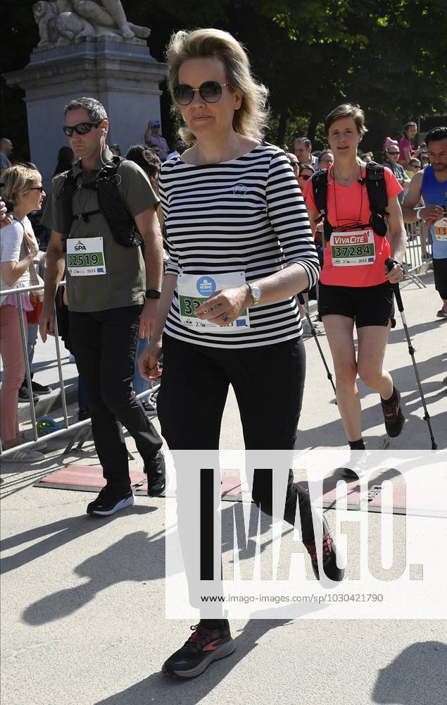 Queen Mathilde of Belgium pictured during the 43th edition of the 20 km door Brussel - 20 km de Bruxelles running event, Sunday 28 May 2023 in Brussels. JOHNxTHYS x68046081x