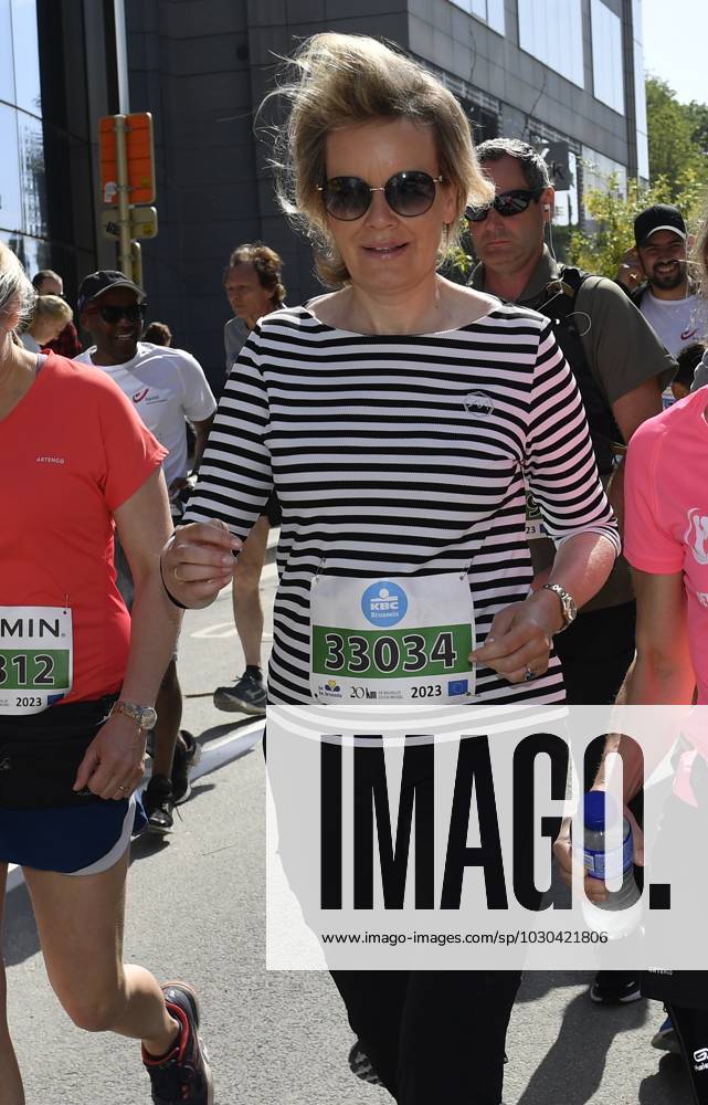 Queen Mathilde of Belgium pictured during the 43th edition of the 20 km door Brussel - 20 km de Bruxelles running event, Sunday 28 May 2023 in Brussels. JOHNxTHYS x68046107x