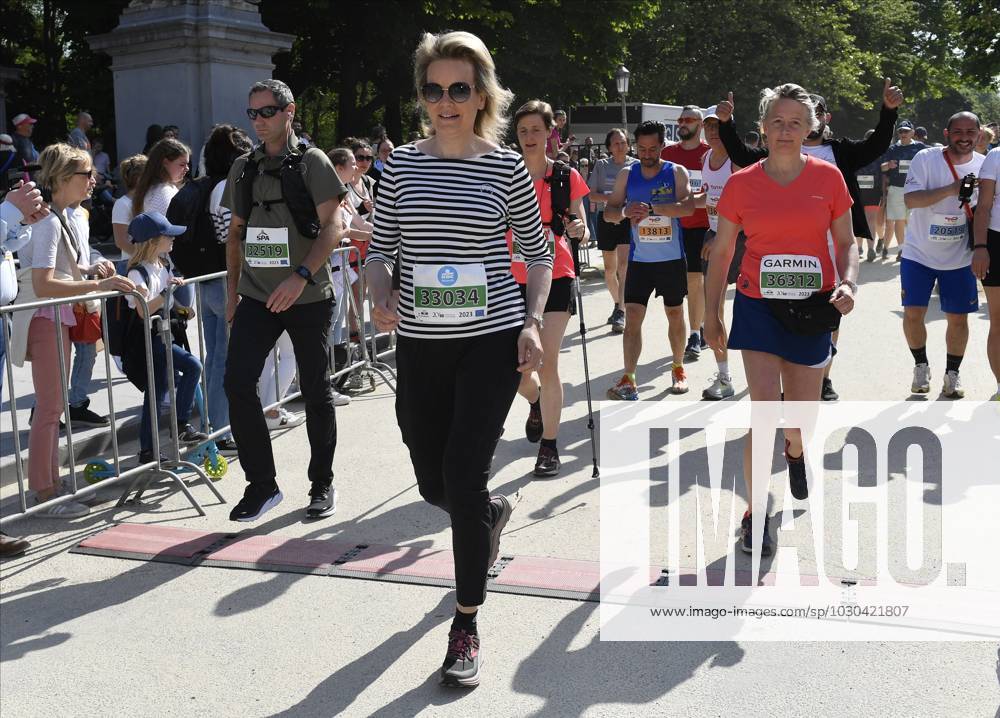 Queen Mathilde of Belgium pictured during the 43th edition of the 20 km door Brussel - 20 km de Bruxelles running event, Sunday 28 May 2023 in Brussels. JOHNxTHYS x68046109x