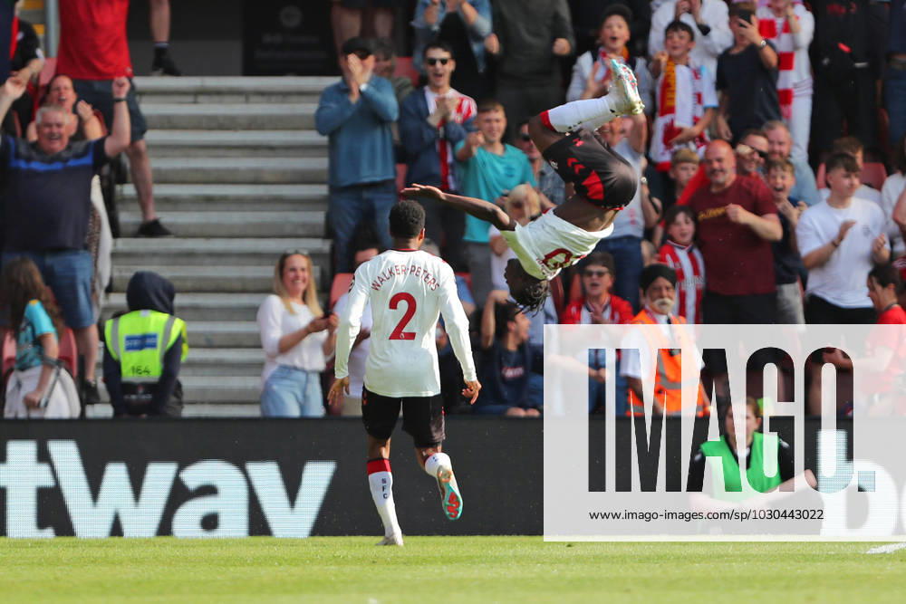 Football - 2022 2023 Premier League - Southampton vs Liverpool - St Mary s Stadium - Sunday 28th May 2023 Southampton s Kamaldeen Sulemana celebrates scoring during the Premier League match at St Mary s Stadium Southampton COLORSPORT Shaun Boggust