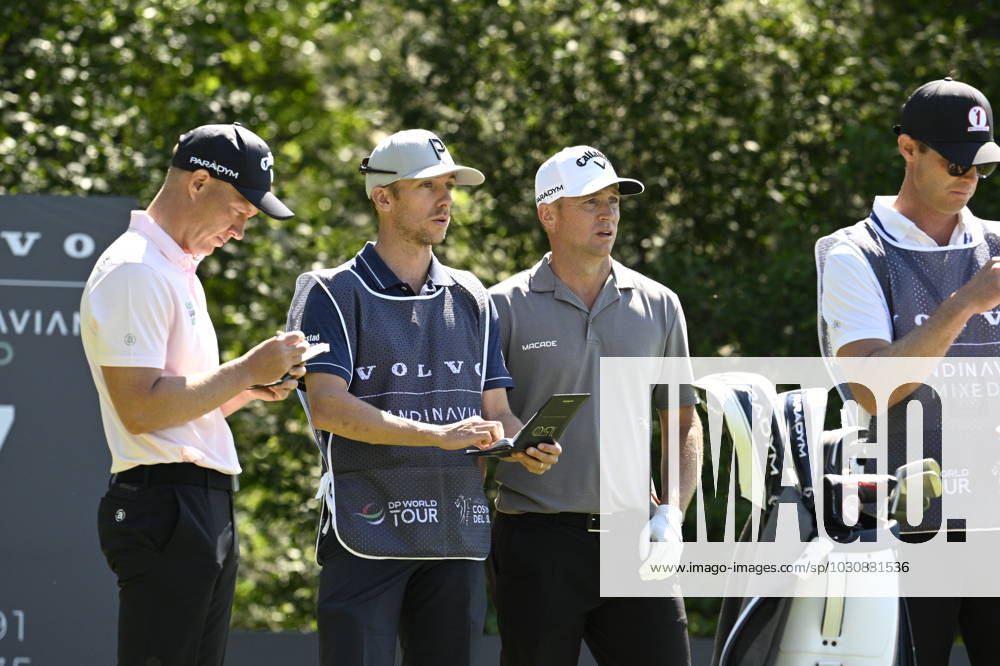 STOCKHOLM 20230611 Simon Forsström (tv) och Alex Norén (3:e fr v) under sista rundan i Europatourtävlingen Scandinavian Mixed pa Ullna golfbana. STOCKHOLM SVERIGE