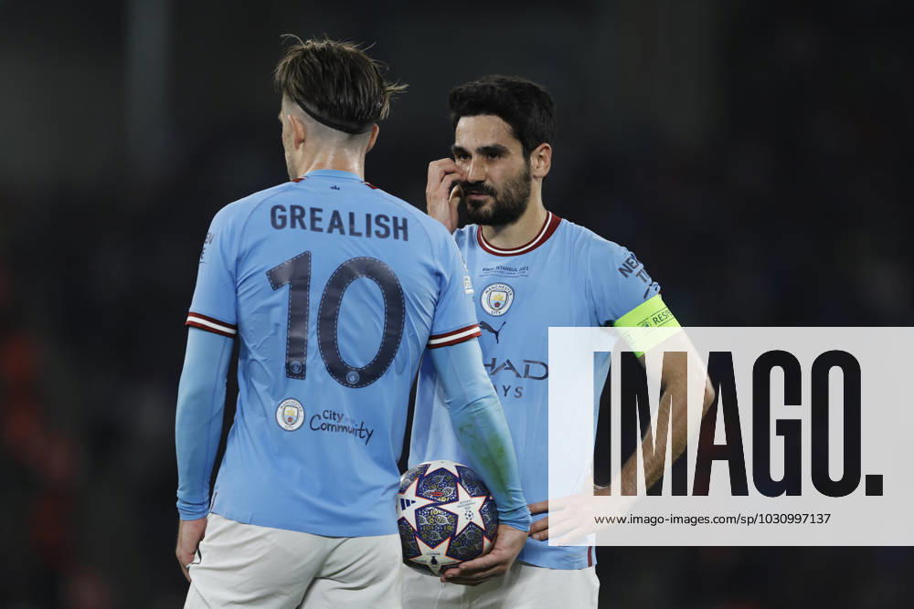 FC Internazionale v Manchester City FC - UEFA Champions League Final 2022 23 Jack Grealish of Manchester City with Ilkay Gundogan of Manchester City during the UEFA Champions League 2022 23 final match between FC Internazionale and Manchester City at Ataturk Olympic Stadium on June 10, 2023 in Istanbul, Turkey. Istanbul Ataturk Olympic Stadium Turkey Turkey