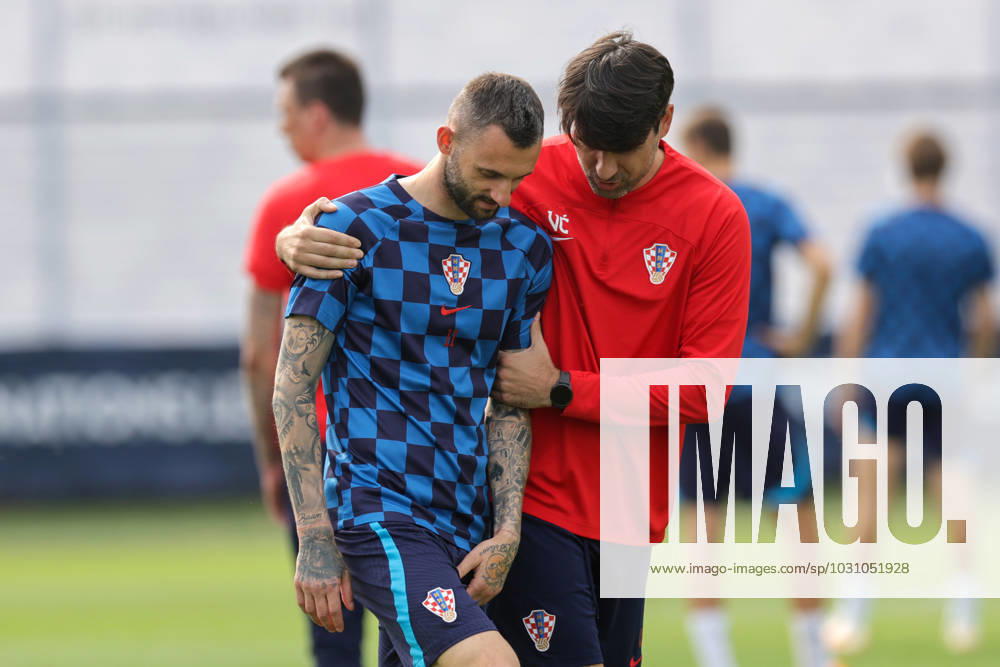 Training of the Croatian national football team Assistant coach Vedran Corluka and Marcelo Brozovic of Croatia at the training of the Croatian national football team on the field of Feyenoord s football academy in Rotterdam, Netherlands on June 17, 2023. LukaxStanzl PIXSELL