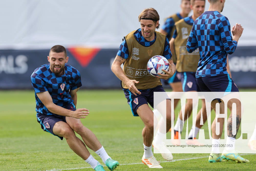 Training of the Croatian national football team Borna Sosa of Croatia at the training of the Croatian national football team on the field of Feyenoord s football academy in Rotterdam, Netherlands on June 17, 2023. LukaxStanzl PIXSELL