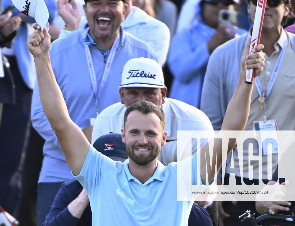 Wyndham Clark celebrates after winning the 2023 U.S. Open Golf Championship at the Los Angeles Country Club in Los Angeles, California on Sunday, June 18, 2023. The win is Clark s first major championship and he shot 64, 67, 69 and 70 for a 10-under-par 270. LAP202306187805 ALEXxGALLARDO