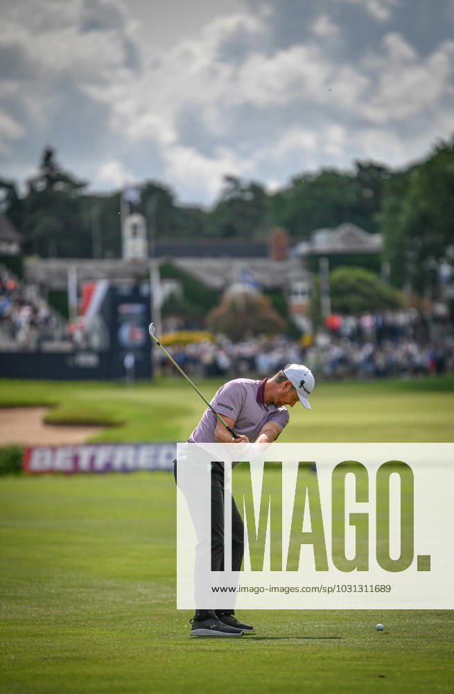 29th June 2023; The Belfry, Sutton Coldfield, West Midlands, England: Betfred British Masters Golf, Day 1; Justin Rose plays an approach to the 18th green ActionPlus12524866 GodfreyxPitt